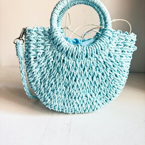 Blue Raffia Woven Braided Small Oval Crossbody Bag - Picture 3 of 5
